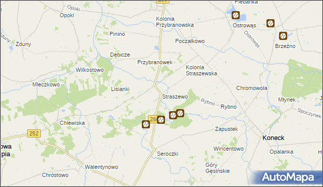 mapa Straszewo gmina Koneck, Straszewo gmina Koneck na mapie Targeo