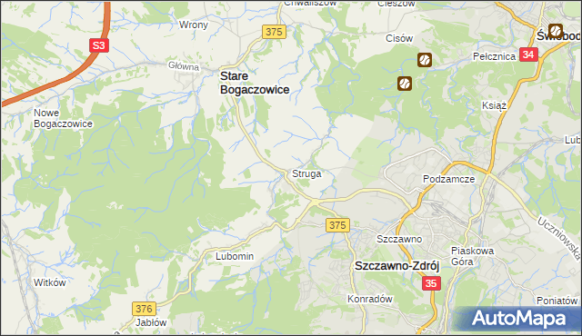 mapa Struga gmina Stare Bogaczowice, Struga gmina Stare Bogaczowice na mapie Targeo