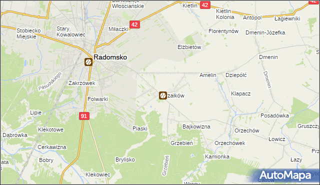 mapa Strzałków gmina Radomsko, Strzałków gmina Radomsko na mapie Targeo