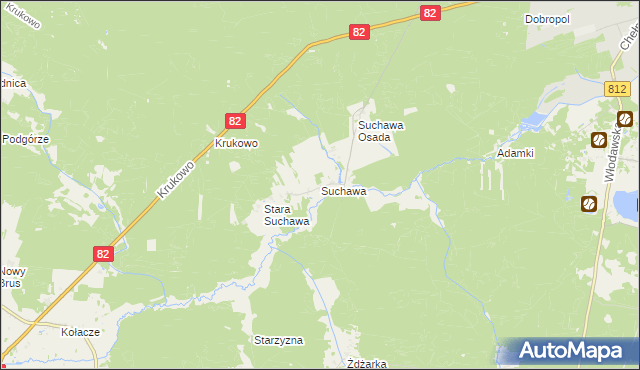 mapa Suchawa gmina Wyryki, Suchawa gmina Wyryki na mapie Targeo