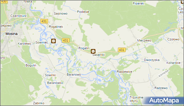 mapa Świątniki gmina Mosina, Świątniki gmina Mosina na mapie Targeo