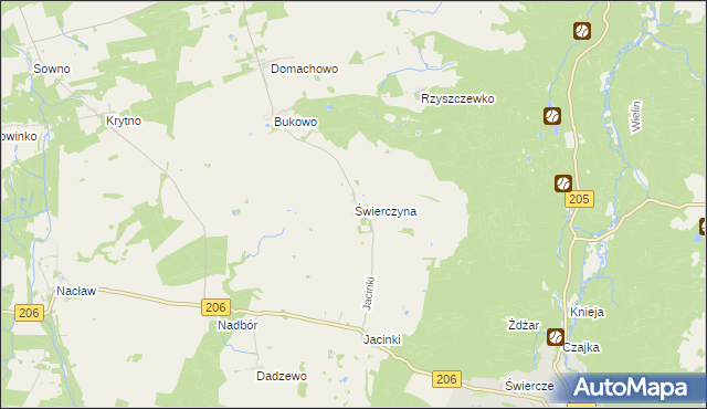 mapa Świerczyna gmina Polanów, Świerczyna gmina Polanów na mapie Targeo