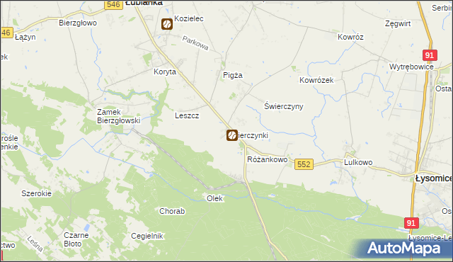 mapa Świerczynki gmina Łysomice, Świerczynki gmina Łysomice na mapie Targeo