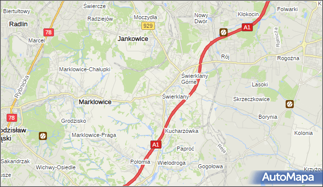 mapa Świerklany, Świerklany na mapie Targeo