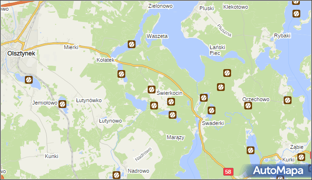 mapa Świerkocin gmina Olsztynek, Świerkocin gmina Olsztynek na mapie Targeo