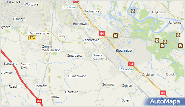 mapa Święta Katarzyna gmina Siechnice, Święta Katarzyna gmina Siechnice na mapie Targeo