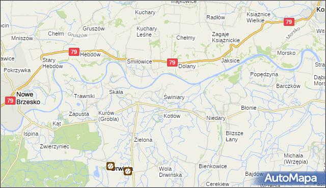 mapa Świniary gmina Drwinia, Świniary gmina Drwinia na mapie Targeo