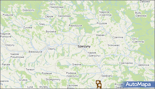 mapa Szerzyny, Szerzyny na mapie Targeo