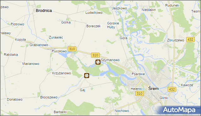 mapa Szymanowo gmina Śrem, Szymanowo gmina Śrem na mapie Targeo