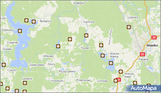 mapa Toczeń gmina Miastko, Toczeń gmina Miastko na mapie Targeo