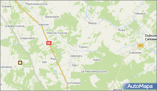 mapa Toporki, Toporki na mapie Targeo