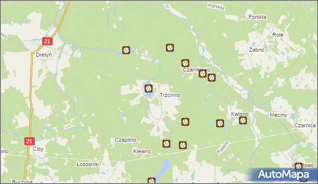 mapa Trzcinno gmina Miastko, Trzcinno gmina Miastko na mapie Targeo