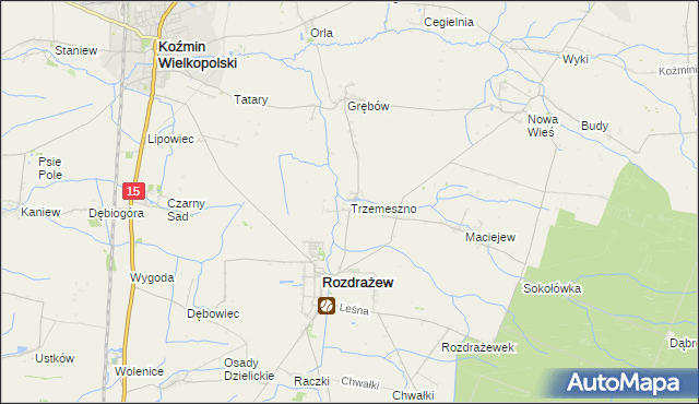 mapa Trzemeszno gmina Rozdrażew, Trzemeszno gmina Rozdrażew na mapie Targeo