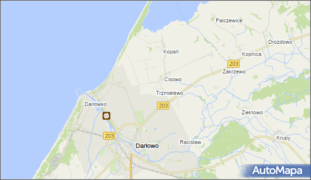 mapa Trzmielewo gmina Darłowo, Trzmielewo gmina Darłowo na mapie Targeo