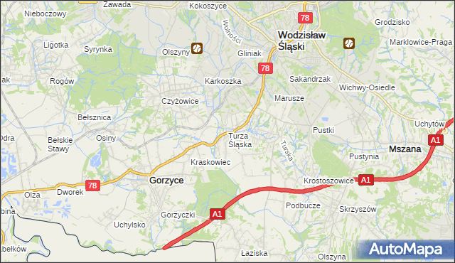 mapa Turza Śląska, Turza Śląska na mapie Targeo