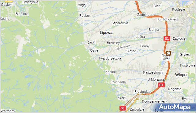 mapa Twardorzeczka, Twardorzeczka na mapie Targeo