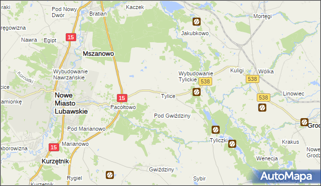 mapa Tylice gmina Nowe Miasto Lubawskie, Tylice gmina Nowe Miasto Lubawskie na mapie Targeo