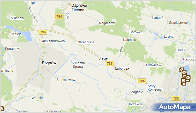mapa Ulesie gmina Dąbrowa Zielona, Ulesie gmina Dąbrowa Zielona na mapie Targeo