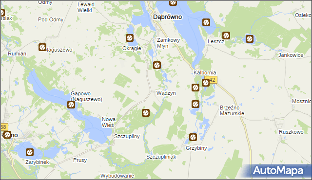 mapa Wądzyn gmina Dąbrówno, Wądzyn gmina Dąbrówno na mapie Targeo