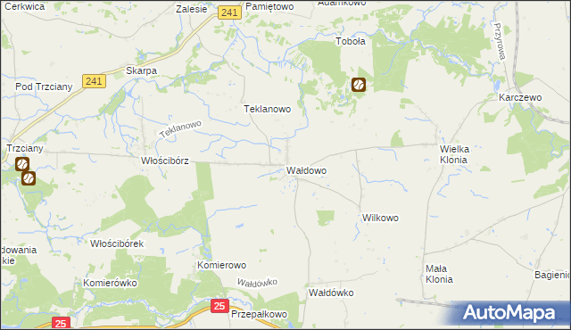 mapa Wałdowo gmina Sępólno Krajeńskie, Wałdowo gmina Sępólno Krajeńskie na mapie Targeo