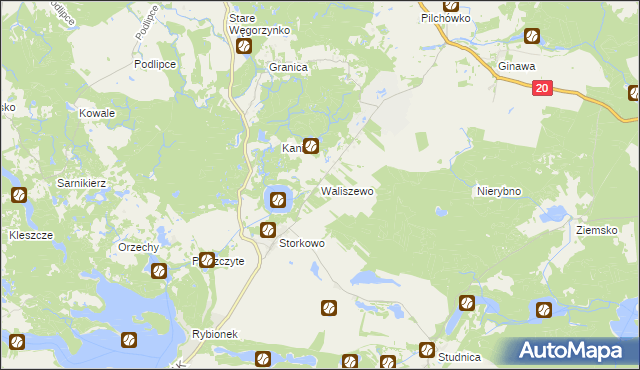 mapa Waliszewo gmina Ińsko, Waliszewo gmina Ińsko na mapie Targeo