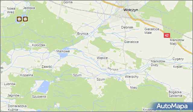 mapa Wąsice, Wąsice na mapie Targeo