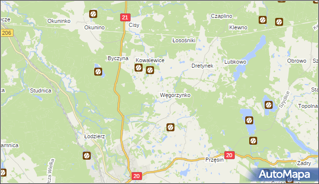 mapa Węgorzynko, Węgorzynko na mapie Targeo