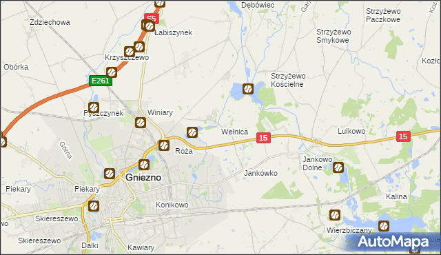 mapa Wełnica gmina Gniezno, Wełnica gmina Gniezno na mapie Targeo