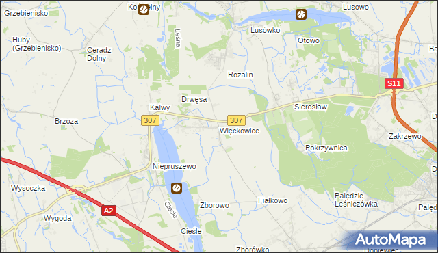 mapa Więckowice gmina Dopiewo, Więckowice gmina Dopiewo na mapie Targeo