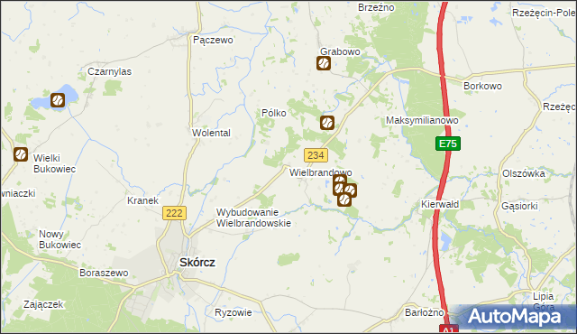 mapa Wielbrandowo, Wielbrandowo na mapie Targeo