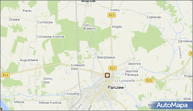 mapa Wierzbówka gmina Parczew, Wierzbówka gmina Parczew na mapie Targeo