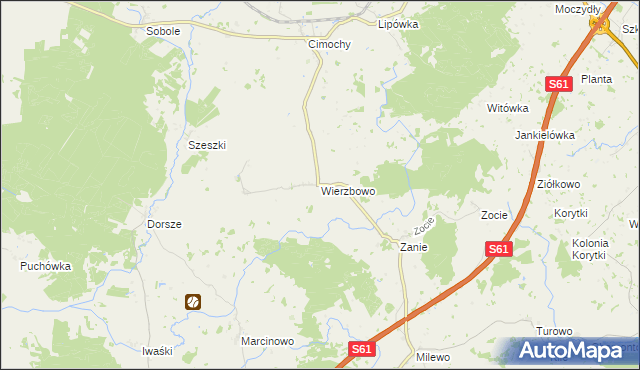 mapa Wierzbowo gmina Kalinowo, Wierzbowo gmina Kalinowo na mapie Targeo