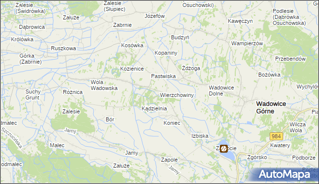 mapa Wierzchowiny gmina Wadowice Górne, Wierzchowiny gmina Wadowice Górne na mapie Targeo