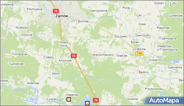 mapa Wierzchowisko gmina Żarnów, Wierzchowisko gmina Żarnów na mapie Targeo