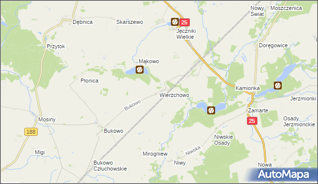 mapa Wierzchowo gmina Człuchów, Wierzchowo gmina Człuchów na mapie Targeo