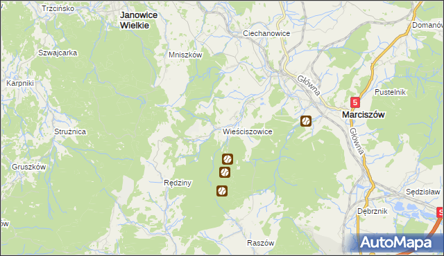 mapa Wieściszowice, Wieściszowice na mapie Targeo