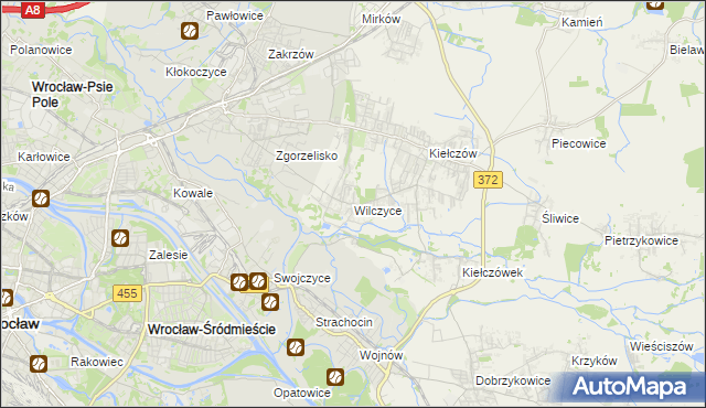 mapa Wilczyce gmina Długołęka, Wilczyce gmina Długołęka na mapie Targeo