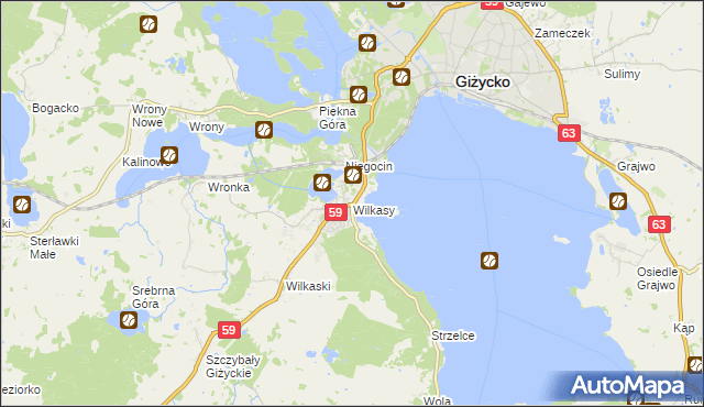 mapa Wilkasy gmina Giżycko, Wilkasy gmina Giżycko na mapie Targeo