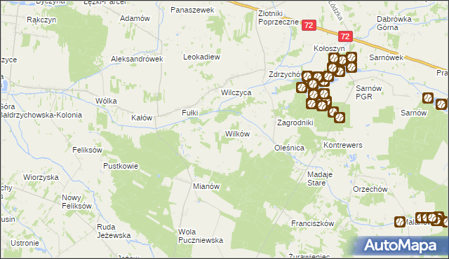 mapa Wilków gmina Dalików, Wilków gmina Dalików na mapie Targeo