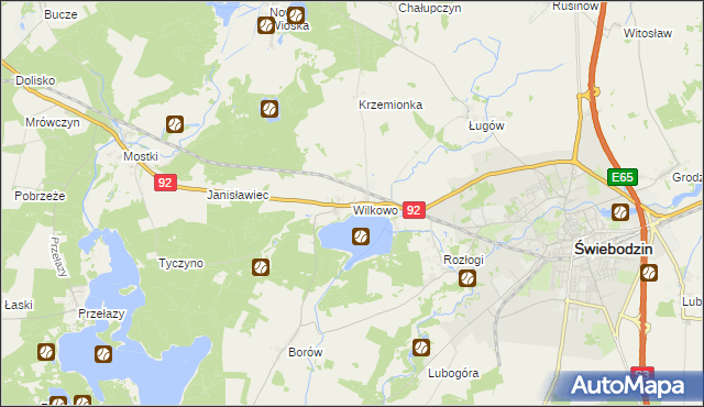 mapa Wilkowo gmina Świebodzin, Wilkowo gmina Świebodzin na mapie Targeo
