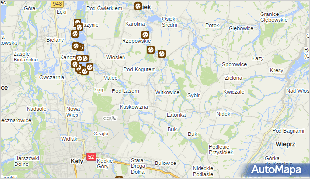 mapa Witkowice gmina Kęty, Witkowice gmina Kęty na mapie Targeo