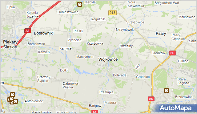 mapa Wojkowice powiat będziński, Wojkowice powiat będziński na mapie Targeo