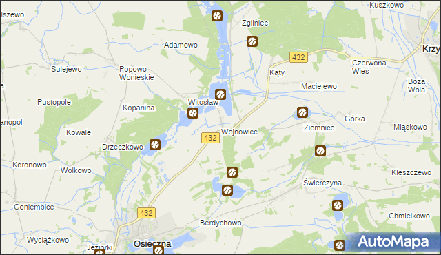 mapa Wojnowice gmina Osieczna, Wojnowice gmina Osieczna na mapie Targeo