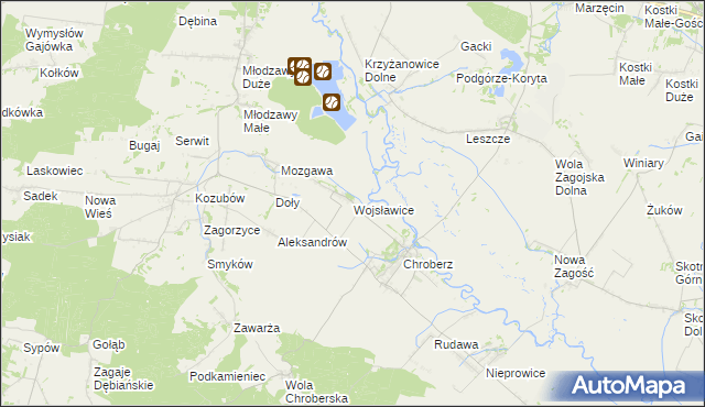 mapa Wojsławice gmina Złota, Wojsławice gmina Złota na mapie Targeo