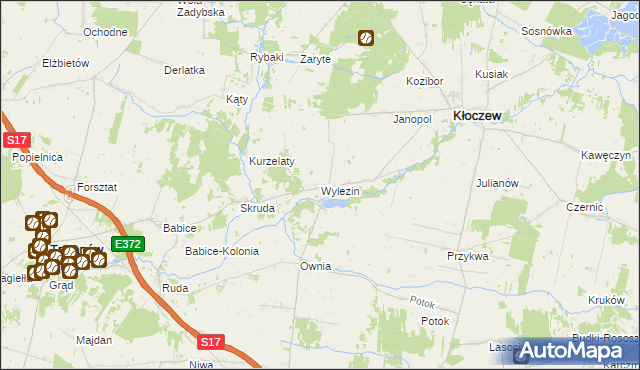mapa Wylezin gmina Kłoczew, Wylezin gmina Kłoczew na mapie Targeo
