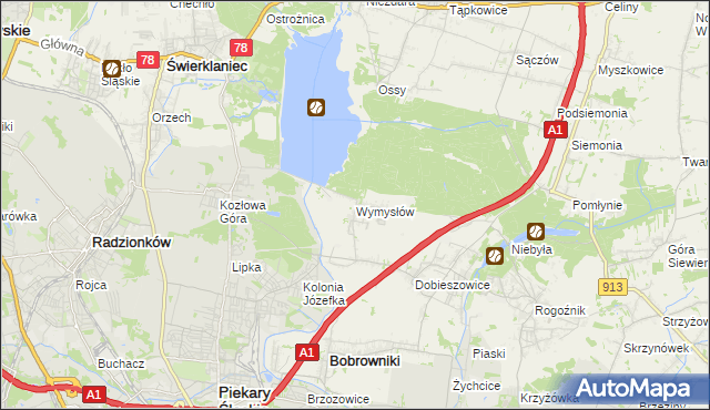 mapa Wymysłów gmina Bobrowniki, Wymysłów gmina Bobrowniki na mapie Targeo