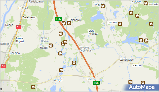 mapa Wysoka Gryfińska, Wysoka Gryfińska na mapie Targeo