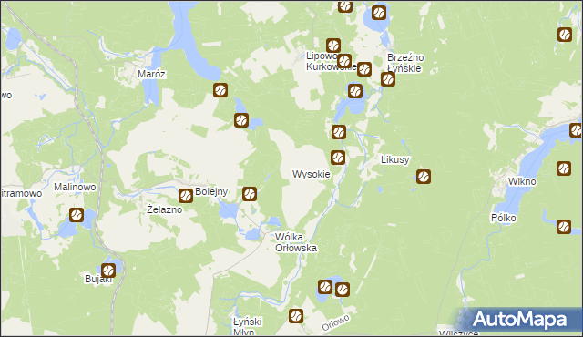 mapa Wysokie gmina Nidzica, Wysokie gmina Nidzica na mapie Targeo