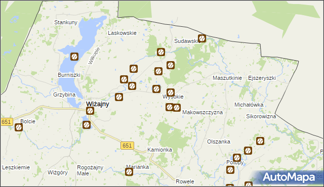 mapa Wysokie gmina Wiżajny, Wysokie gmina Wiżajny na mapie Targeo