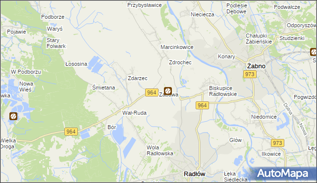 mapa Zabawa gmina Radłów, Zabawa gmina Radłów na mapie Targeo